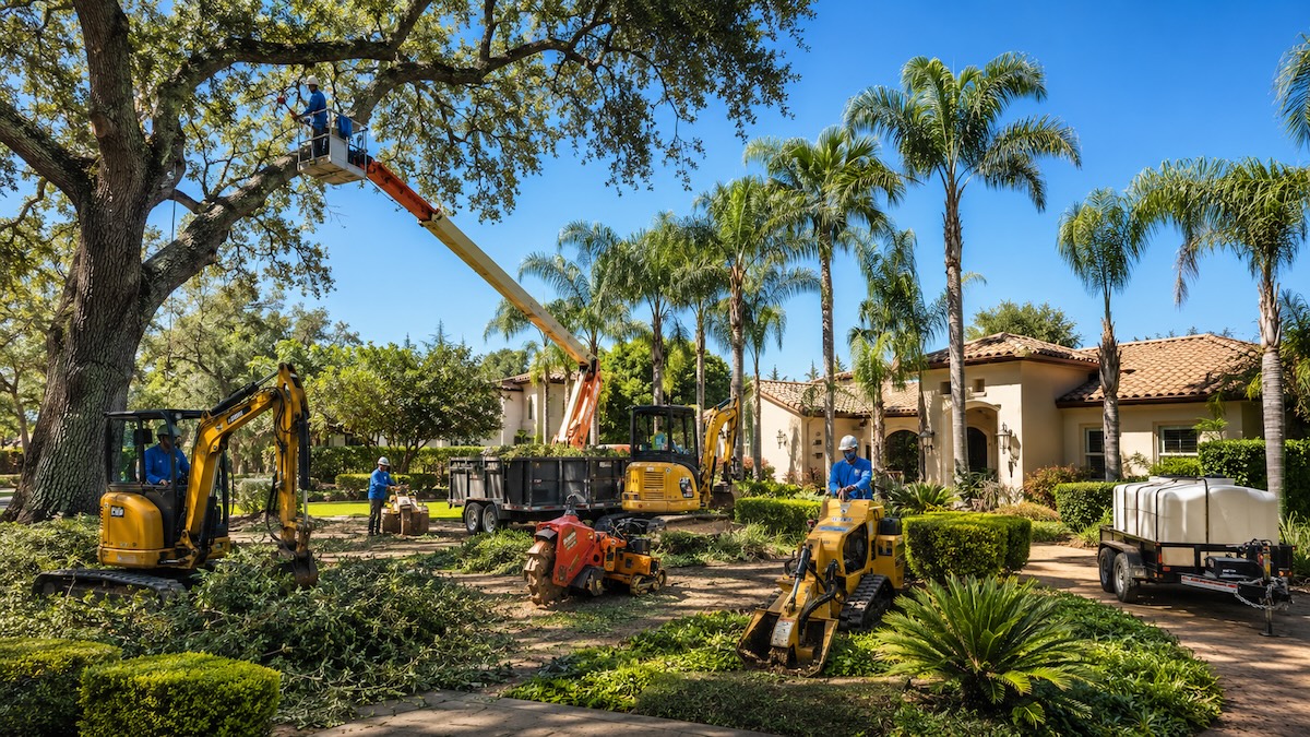 Tree service Antelope, CA — Sky Crew Tree Service Sky Crew Tree Service crew performing tree service on a residential property in Antelope, CA